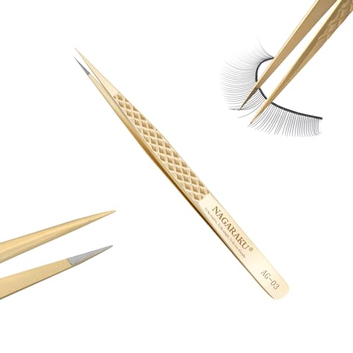 NAGARAKU Eyelash Extension Tweezer Fiber Tip AG-03 Straight Classic | Anti-Slip Diamond Handle Stainless Steel Light Thin Precision Tip For Lash Isolation & Individual Lash Pickup
