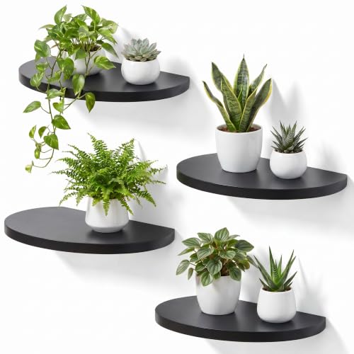 10-inch Round Wood Floating Shelves, 4-Pack Wall Mount Display | Sturdy invisible wall mount, Black finish, ideal for small plants, toys, bathroom, living room storage rustic decor - color: Black, size: 10 Inch-4 Pcs