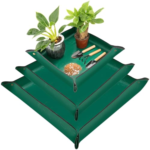 3pcs Susguo Repotting Mat for Indoor Plants, Mix Size Repotting Mats, Thickened Waterproof Plant Mat, Portable Folding Potting Mat, Gardening Mat for Orchid Pot, Planting Potting Soil Change Mat