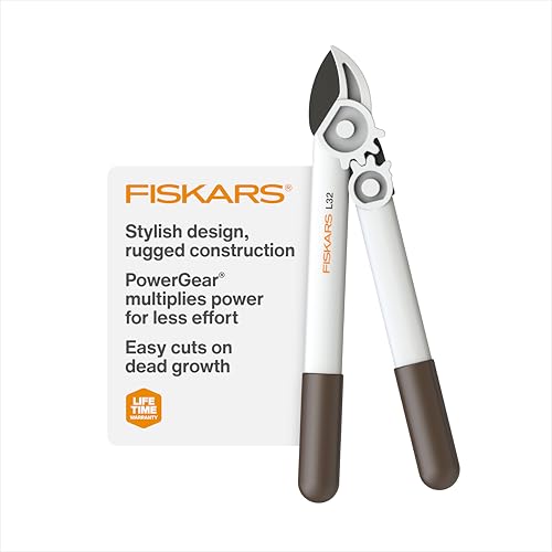 Fiskars 16" PowerGear Garden Anvil Loppers, 1.25" Cut Capacity, White | Visible White Color, PowerGear Multiplies Leverage for Branch Cutting Power, Lightweight FiberComp, Low-Friction Coating - style: Lopper