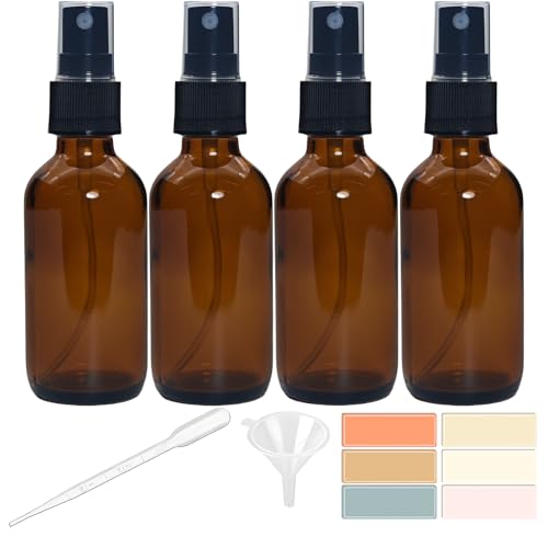 Zkupanx 4-PACK 2oz Amber Small Glass Spray Bottles, Fine Mist Travel - color: Amber
