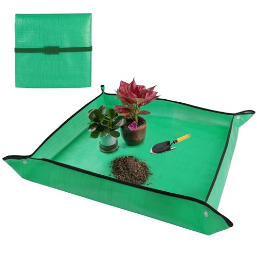 HOOSUN Repotting Mat for Potting Soil Indoor Plants, Portable Foldable Gardening Supplies Transplanting Potting Soil Tray, 26.8"X26.8" Succulent Potting Plant Soil Change Mat,Gardening Gifts for Women