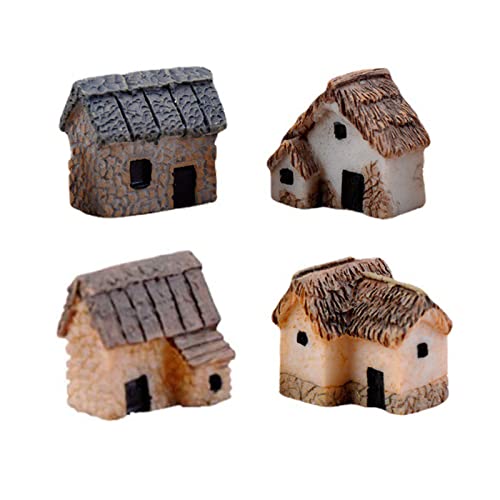 4 Pcs Micro Village Thumbnail House Thatched Huts Miniature Fairy Garden Stone Houses Miniature Gardening Landscapes Fairy Gardens Stone House for Yard Bonsai Decoration