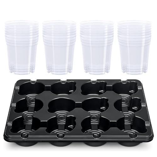 homenote 2 Pack 12 Cell Seed Starter Trays with 24 Clear 4 Inch Plant Pots | Reinforced trays securely hold clear pots with multi-hole drainage for easy root monitoring and healthier seedling growth. - size: 4 Inch, style: 2 Pack Seed Starter Tray+Nursery