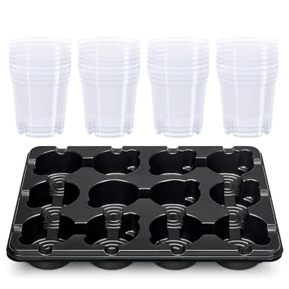homenote 2 Pack 12 Cell Seed Starter Trays with 24 Clear 4 Inch Plant Pots | Reinforced trays securely hold clear pots with multi-hole drainage for easy root monitoring and healthier seedling growth. - size: 4 Inch, style: 2 Pack Seed Starter Tray+Nursery