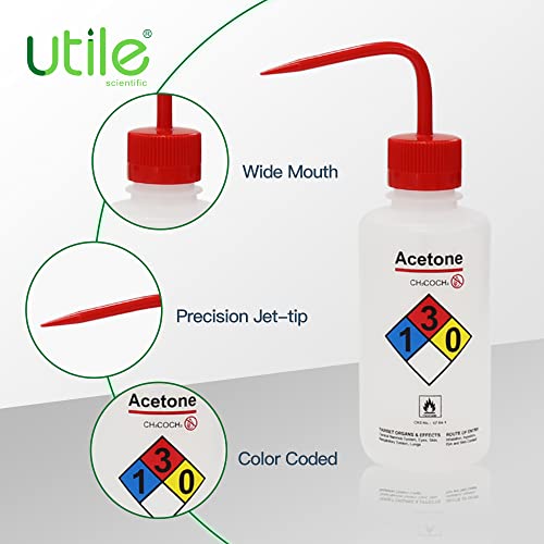 Utile 4pcs of Vol. 17oz (500ml) Acetone Wash Bottles, Narrow Mouth, Self-Venting Safety Squeeze Bottle, LDPE Material with PP Material Closure, 5511.0171.4 - style: 4pcs of Acetone Wash Bottles