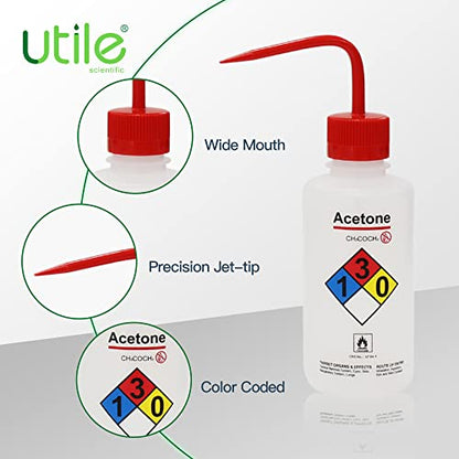 Utile 4pcs of Vol. 17oz (500ml) Acetone Wash Bottles, Narrow Mouth, Self-Venting Safety Squeeze Bottle, LDPE Material with PP Material Closure, 5511.0171.4 - style: 4pcs of Acetone Wash Bottles