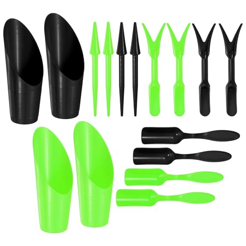 M METERXITY 2-Set Garden Shovel Hand Tools Transplanting Succulent Cultivation Digging Scoops Kits, Plastic Mini Garden Tool Set for Flower Planting/Bonsai Potting [Green, Black] - color: Green, Black