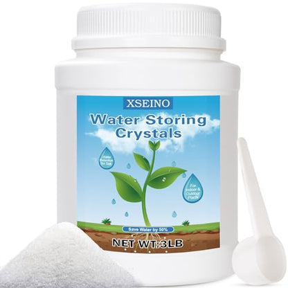 XSEINO 3LB Soil Moisture Crystals Water-Absorbing Hydrogel for Plants Solves Over and Under-Watering, Long-Lasting Water Retention to Keep Soil Moist Polymer Water Storage Crystals - color: 3 LB