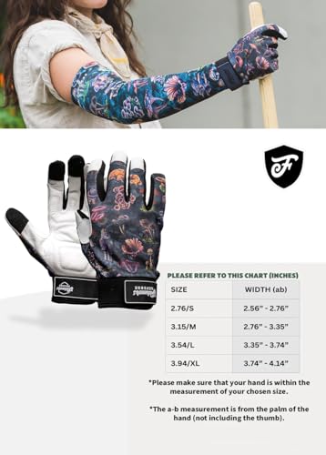 FARMER'S DEFENSE Leather Gloves | Thorn Proof & Puncture Resistant | Durable Grip, Breathable | Gardening, Landscaping, DIY (Garden Flower, Large) - color: Garden Flower, size: Large
