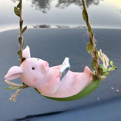 Reading Pig Garden Decor, 18 Inch Hanging Decoration with Leaf Cord, Pink Resin Pig Swing Statue, Cute Outdoor Gift for Patio, Tree Ornament - style: Reading Pig Swing
