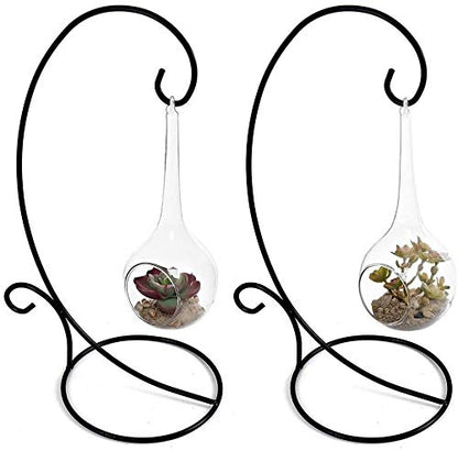 Attraction Design Ornament Display Hanging Stand Set of 2, Black Metal Stand Holder Flower Pot Stand for Hanging Glass Globe Air Plant Terrarium Succulent and Witch Ball (L)