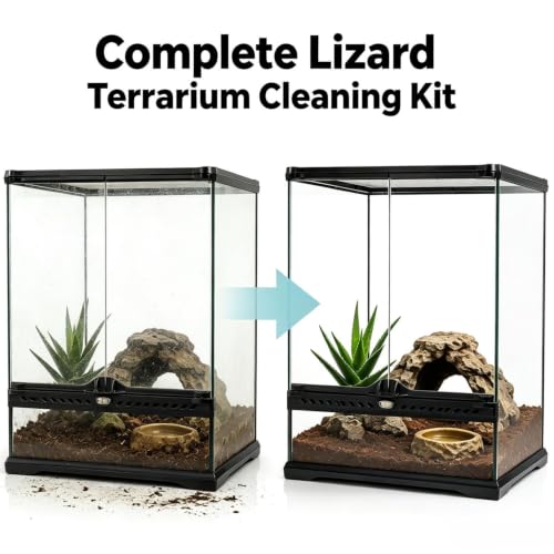 Bearded Dragon Tank Cleaning Kit, Reptile Enclosure Cleaning Set with Mini Dustpan, Brush, Scraper & Cleaning Cloth, Small Reptile Cleaning Accessories for Lizard, Gecko, Hedgehog Glass Terrarium