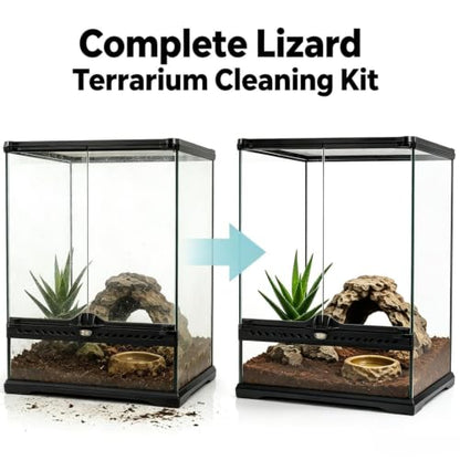 Bearded Dragon Tank Cleaning Kit, Reptile Enclosure Cleaning Set with Mini Dustpan, Brush, Scraper & Cleaning Cloth, Small Reptile Cleaning Accessories for Lizard, Gecko, Hedgehog Glass Terrarium