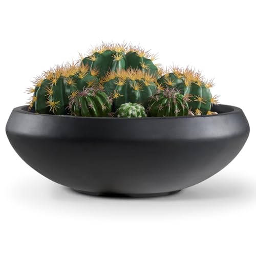 23.3" Dia x 8" H Black Concrete Bowl Planter, Extra Large Succulent Pot - color: Black, size: Large
