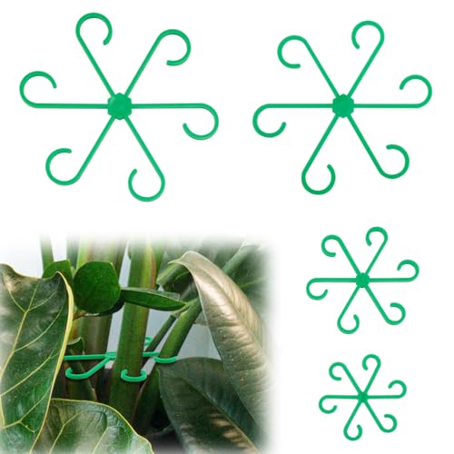 PEUTIER 4pcs Plant Stem Supports, Plastic Houseplant Climbing Holders | Stabilizer Reusable Small Climbers Flower Plant Stakes Trellis Stem Hook Growth Accessories for Indoor Monstera (Green) - color: green