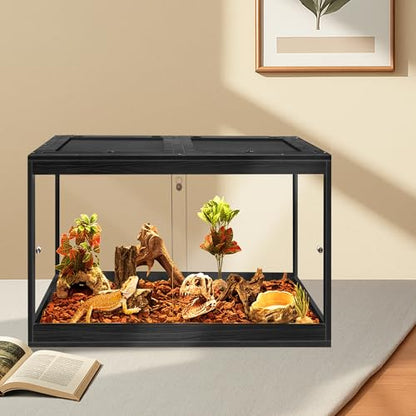 PROLEE 31 Gallon Bearded Dragon Tank, 24 x 16 x 16 Inch Tempered Glass Reptile Enclosure with Metal Mesh Top, Lockable Sliding Front Doors, Large Lizard and Snake Terrarium, Black - color: Black, size: 31 Gallon (24x15.5x15.5 Inch)