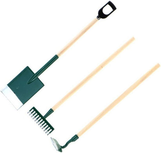 3Pcs Miniature Garden Tools 1:12 Mini Shovels and Rake Farm Tools Fairy Garden Furniture Dollhouse Accessories (Green) - color: Green