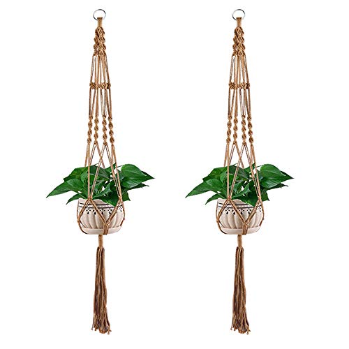 Vpang 2 Pack Colorful Cotton Macrame Plant Hanger, Outdoor Indoor Hanging Planter Basket Flower Pot Holder Boho Home Decor 40 Inch (Khaki) - color: Khaki