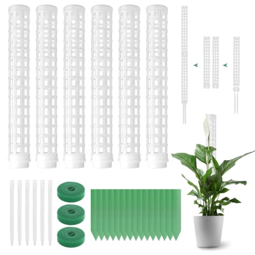 Moss Pole for Climbing Plants Monstera, Indoor Plant Supports, Plastic Moss Stick, Plant Stake for Garden, Extension Aid Climbing Rob (White, 6pcs 10inch) - color: White, size: 6pcs 10inch