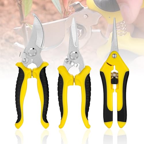 3-Pack Garden Pruning Shears for Garden Plants and Flowers - Stainless Steel Blades - Yellow - color: Yellow, size: 3pcs