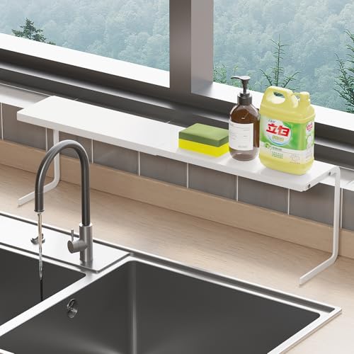 Extendable Small Narrow Shelf for Windowsill Kitchen, Spice Rack Organizer - color: White