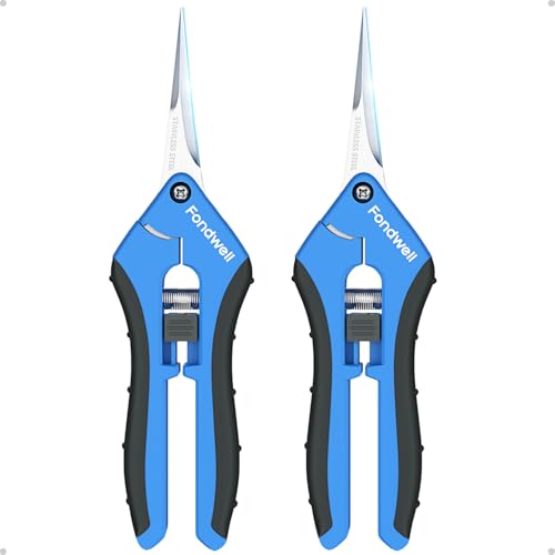 Fondwell 6.5" Small Pruning Shears for Gardening, Plant Trimming Scissors - color: Silver Straight Blades (2pcs)