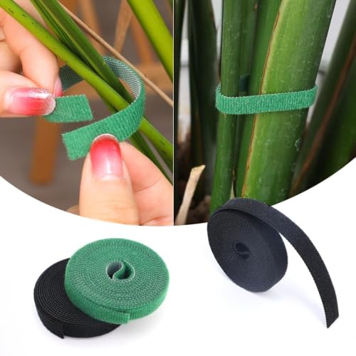 2 Rolls Reusable Nylon Plant Ties Loop Hook Garden Support Tape, (Black) | Flexible Nylon Plant Bandage Ties, Adjustable Hook&loop Design, Reusable for Climbing Plants, Garden Fixing Accessories - color: Black