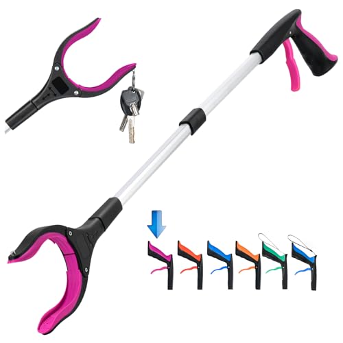 Grabber Reacher Tool,32 Inch Extra Long Foldable Pick Up Stick with Strong Grip Magnetic,360°Rotating Anti-Slip Jaw,Trash Claw Grabber Tool,Trash Picker Tool for Outdoor & Indoor (Purple) - color: Purple