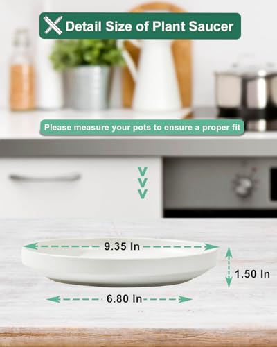 vensovo 9 Inch Ceramic Plant Saucer Pots Tray - 1 Pcs Modern White Planter Saucers for Indoor & Outdoor Plants, Large Pot Trays Perfect for 8 Inch 8.5 Inch 9 Inch Flowerpot