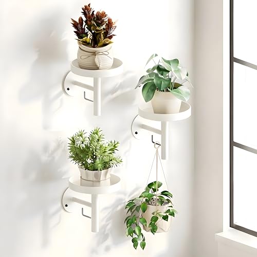 DELLAN Wall Plant Holder, 3 Pack Metal Stand, All White - color: White