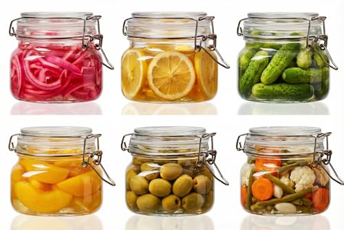 17 oz Square Glass Jars with Airtight Lids, 6 Pack Mason Jar with Clamp Lid | Air Tight Glass Food Storage Containers with Lids Keep Food Dry & Fresh, Best Canister for Flour, Sugar, Cereal, Rice, Coffee - color: Square-17OZ Set- 6 Pack