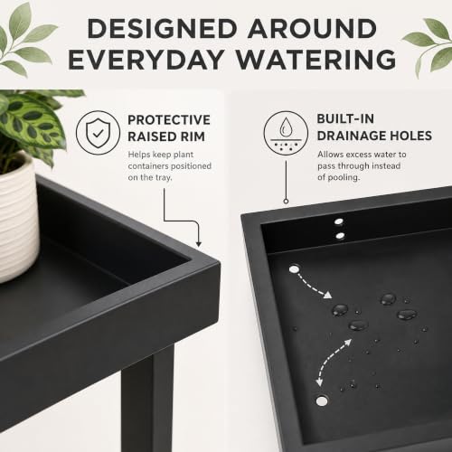 Honla 2 Tier Metal Plant Stand,Indoor Outdoor Plant Table for Window,Black | 26"L x 8.66"W x 24.40"H,Protective Raised Rim,Drainage Holes,Adjustable feet,110 lbs Weight Capacity,Rugged and Wobble-Free - color: Black