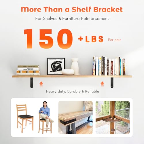 WINKER Corner Brace 12Pcs Shelf Bracket Heavy Duty Black Steel L Corner Brace, Decorative Joint Angle Bracket for Shelf 5 InchX3 Inch Shelves Wall Hanging Bracket with Screws5 InchX3 Inch(12PCS)) - size: 5"Lx3"Wx0.78"W, style: Black-12 Pack