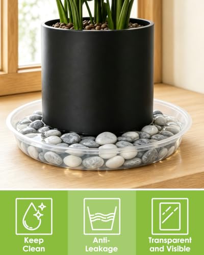 PACETAP 14 inch 5 Pack Plant Saucer Pot Tray, Large Thickened PP Plastic Flower Planter Water Drip Trays for Indoor Outdoor Garden, Semi-Transparent Planter Water Catcher for Pot, Plant Dish - size: 14 Inhc