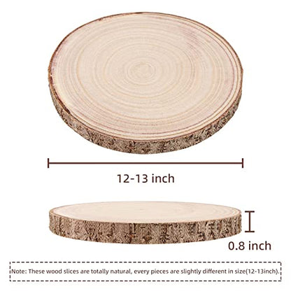 Maputune 8 Pcs 12-13 in Large Unfinished Wood Slices for Centerpieces, Natural Rustic Wooden Plate for DIY Craft, Round Wood Chips for Signage Painting Wedding Party Christmas Decor - size: 12-13 IN, 8pcs