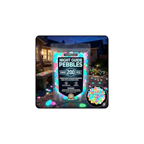 Colorful Glow in the Dark Garden Stones Outdoor Night Guide Luminous Pebbles Rainbow Night Guide Garden Pebbles Glowing Stones for Walkway Glowing Stones Fish Tank Aquarium Decorations(200pcs)