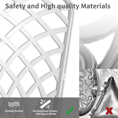 HOMEFUN Aluminum Bistro Set of 2 Outdoor 3 Piece Patio Furniture, White | Thickened Heavy-Duty Cast Ultra Sturdy Rustproof All-Weather for Garden Balcony - color: White Back