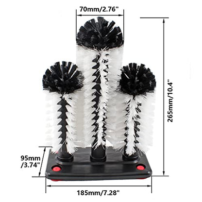 Bonsicoky 3 Brush Bar Glass Washer with Suction Base | Commercial Brush Cleaner, Bristle Brush, For Beer Cup, Long Leg Cup, Red Wine Glass, Kitchen Bar Use - color: 2 Short Brush + 1 Long Brush