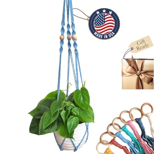 Macrame plant hanger 3ft beaded plant hanger for pots 4-8” for live plants indoor and outdoor decor hanging plant holder Boho décor Plant stand indoor Hanging planter for plant pots (Cloudy Day) - color: Cloudy Day