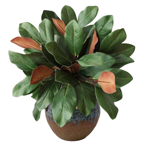 Magnolia Leaves 3D Artificial Magnolia Stems Branches for Vase Real Touch Fake Greenery Leaf Faux Stems for Indoor Outdoor Decor Fake Twigs for Home Office Table Decoration(6Pcs, 18'') (Green) - color: Green