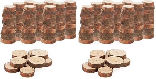 100 PCS 1.1-1.6 Inch Small Wood Slices, 0.4 Inch Thick Tiny Wooden Slices, Mini Log Discs for Crafts, Ornaments (Pack of 2) - size: small (Pack of 2)