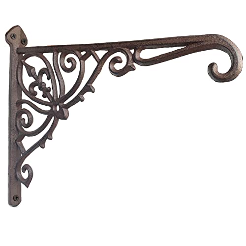 KiaoTime Cast Iron Hanging Hook Bracket Wall Hanger 12" Deep Outdoor Indoor Wall Hanging Bracket Hooks for Pots Basket Bird Feeder Wind Chime Lanterms Hanger Hardware Bracket