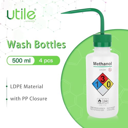 Utile 4pcs of Vol.500ml (16.9oz) Wash Bottles, Methanol Safety Wash Bottles, Narrow Mouth Squeeze Bottles,LDPE Material with PP Material Closure,5511.0371.4 - style: 4pcs of Methanol Wash Bottles
