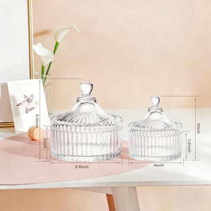 2 Pack Glass Apothecary Jars with Lids, Clear Qtip Holder Bathroom(10+24oz) - color: Transparent
