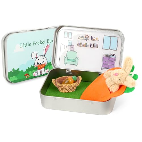 Little Pocket Bunny DIY Pet Adoption Easter Basket Travel Buddy | Little Pocket Bunny collectible in tin box, desk decor gift for office, coworker, Easter gift and animal lovers - style: Bunny