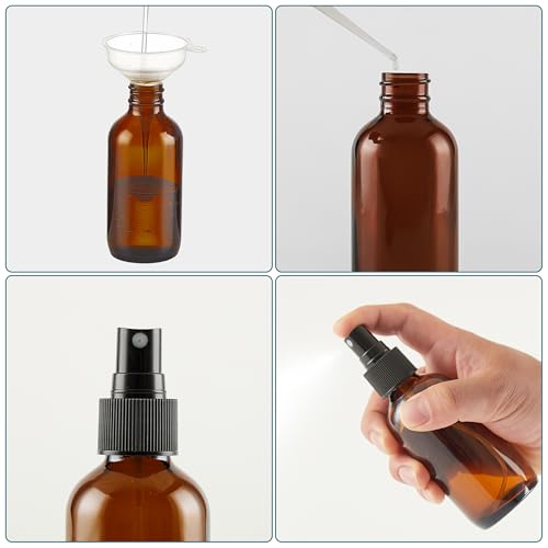 Dark Amber Glass Spray Bottles 4 oz, Small, Fine Mist, 4 Pack