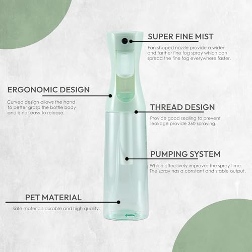Spray Bottle Mister for Hair - Continuous Mister, Fine Water Mist, Trusted by Professional Salons & Barbers, 10.1oz - Clear Bottle (Sage) - color: Sage