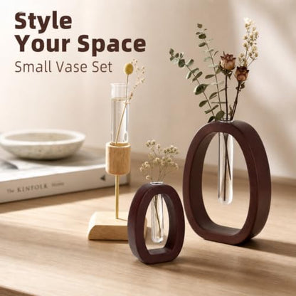 Walnut Wood Propagation Station Set of 3 Hydroponic Test Tube Vases Solid Wood Frame Glass Test Tube Vase Plant Station with Glass Propagation Vases,for Home Office Desk Decor