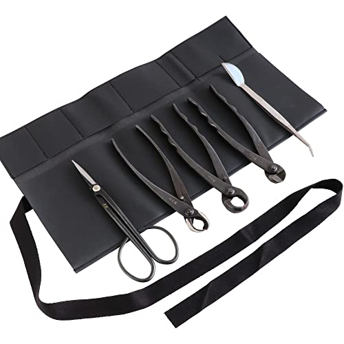 Wazakura Made in Japan 5PCS Bonsai Tool Kit with Roll Bag: Yasugi Steel Twig Bonsai Scissors, Concave Branch Cutter, Knob Cutter, Wire Cutter, Tweezers - 5 Tools Twig Schissor Set with Case… - style: 5PCS Professional Tool Set (Yasugi Steel Twig Scissors)